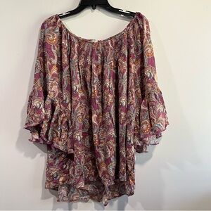 Boho 18/20W Cato Mauve Paisley Off-Shoulder Boho Tunic 18 20